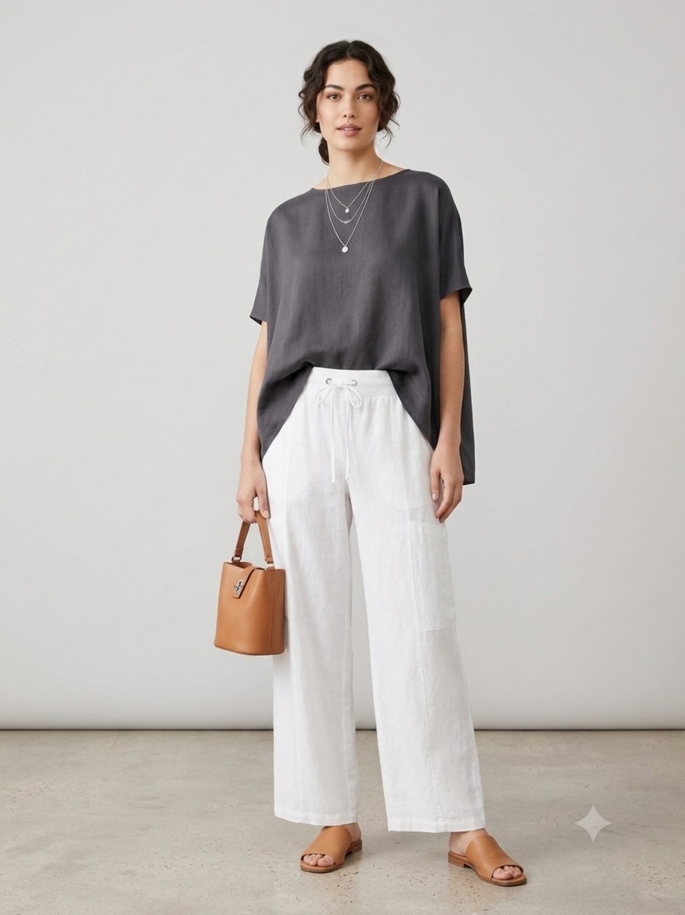 Eileen Fisher 100% Organic Linen Wide Leg Drawstring Pants White Size SMALL
